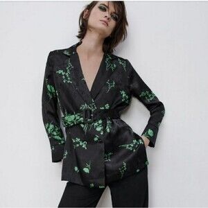 Zara jacquard double breasted floral wrap blouse Size M